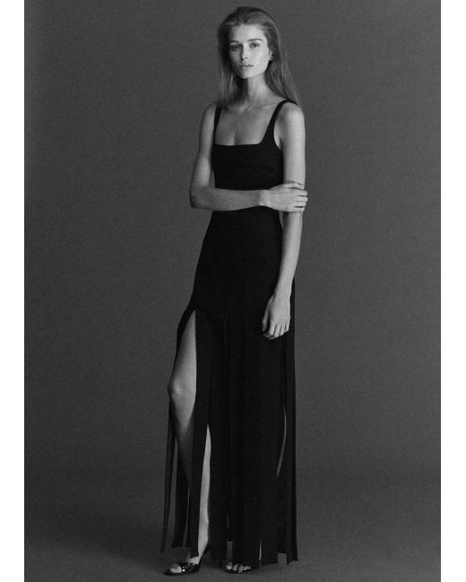 Mango Black Low-Cut Dress With Fringed Hem