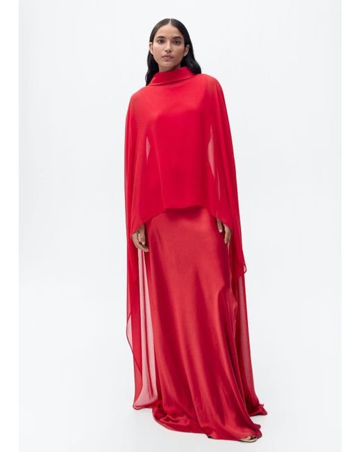 Mango Red Long Cape With Bow