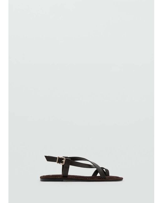 Mango Brown Cross-Strap Leather Sandals