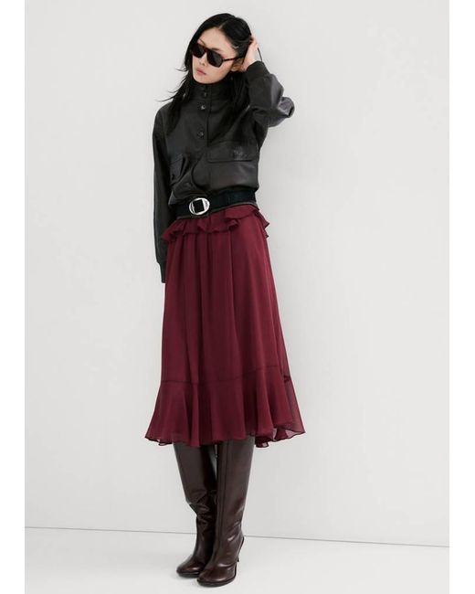 Mango Red Long Ruffled Dress