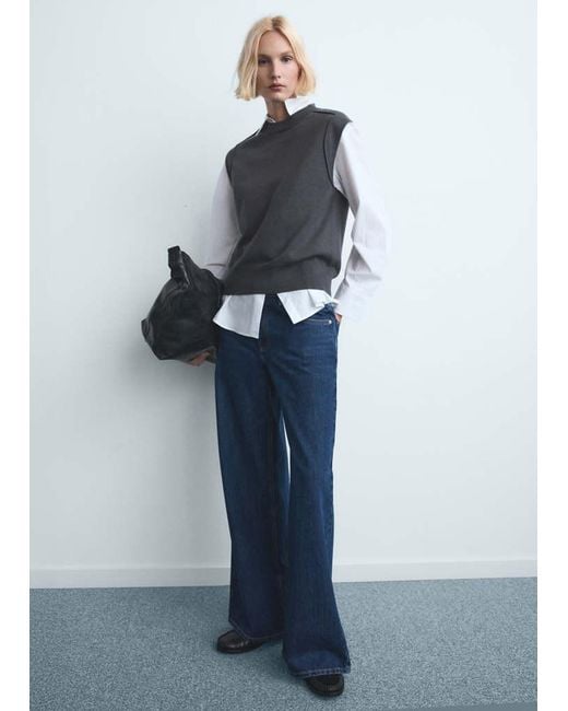 Mango Blue Low-Rise Wideleg Jeans