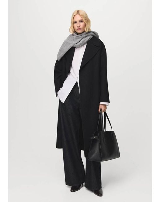 Mango Black Manteco Wool Coat With Belt