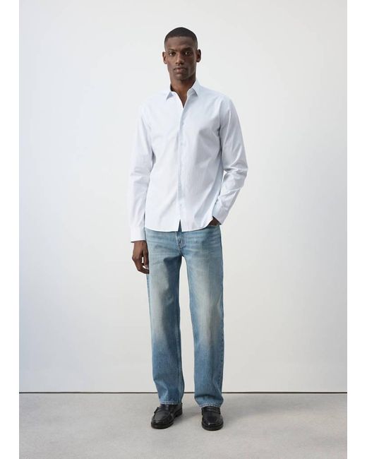 Mango White 100% Cotton Regular Fit Striped Shirt for men