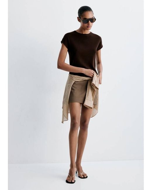 Mango Brown Short Check Skirt