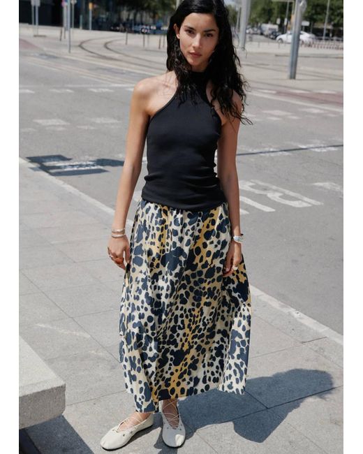 Mango Gray Leopard Midi Skirt