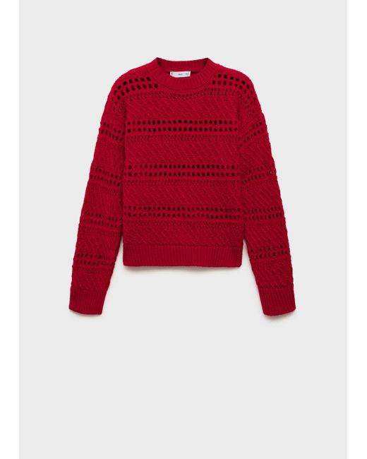 Mango Red Openwork Knit Sweater