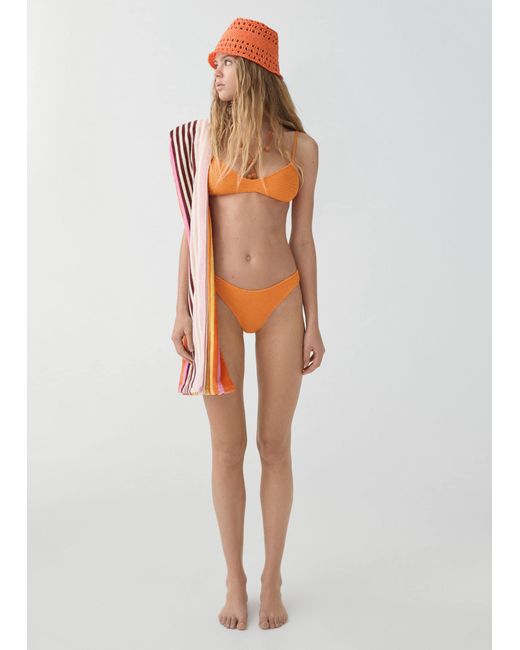 Mango Orange Textured Bikini Top