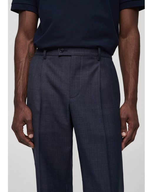 Mango Blue Cold Wool Trousers With Pleat Detail Ink for men