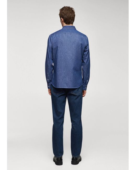 Mango Blue Denim Overshirt With Pockets Medium for men