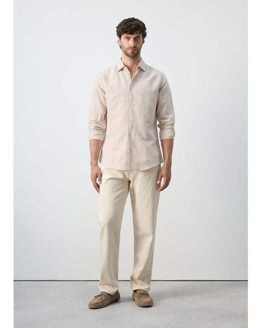 Mango Natural Linen Cotton Slim Fit Striped Shirt for men