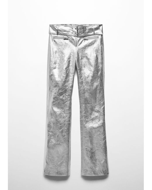 Mango White Metallic Trousers With Belt