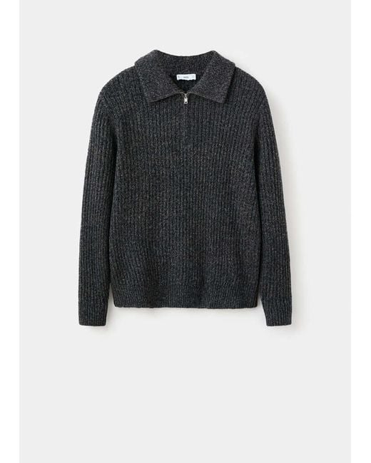 Mango Black Wool-Blend Sweater With Zip for men