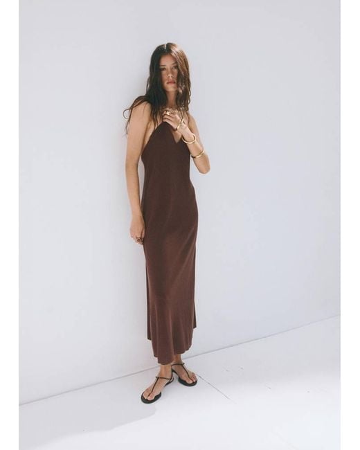 Mango White Knitted V-Neck Dress With Bead Embellishments