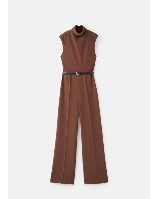 Mango Brown Jumpsuit With Draped Neck And Belt