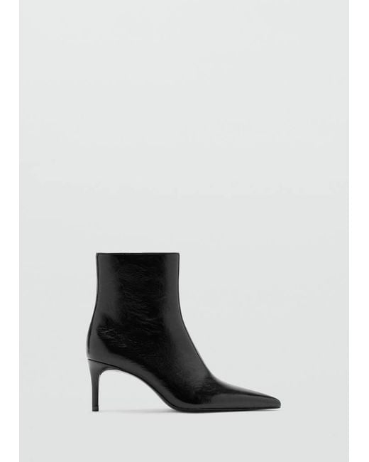 Mango White Glossy Pointed-Toe Ankle Boot