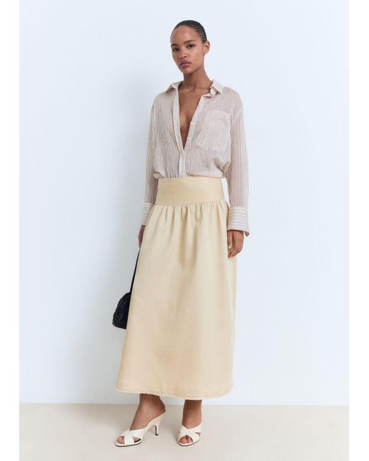 Mango White Midi-Skirt With Frayed Ends