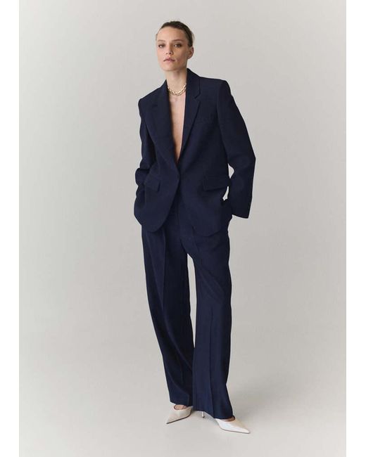 Mango Blue Straight Jacket With Flap Pockets