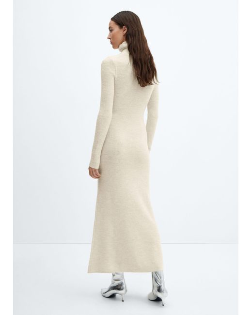Mango White Knitted Turtleneck Dress