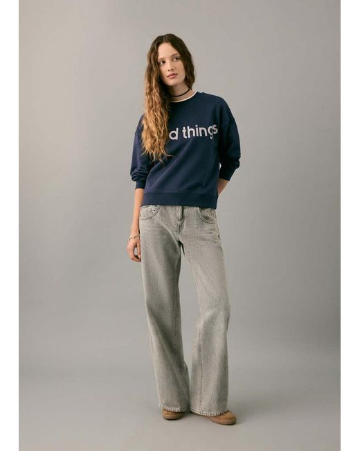 MANGO TEEN Blue Glitter Message Sweatshirt