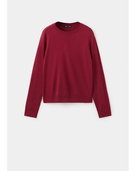 Mango Red Fine-Knit Crew-Neck Sweater