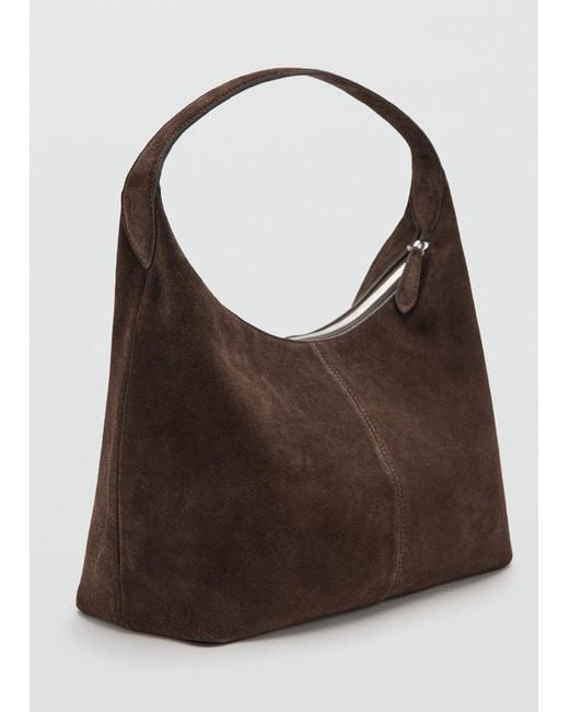 Mango Brown Suede Shoulder Bag With Stitching
