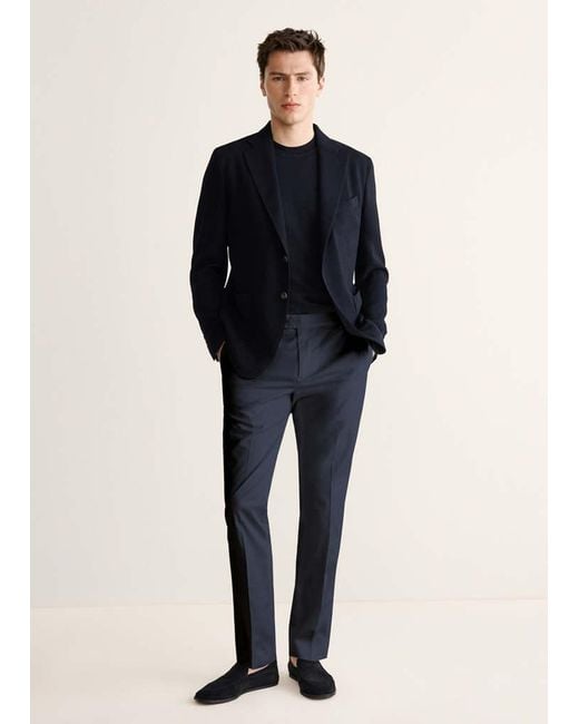 Mango Blue Slim-Fit Cotton Trousers for men
