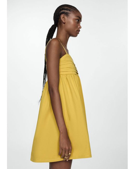 Mango Yellow Draped Neckline Dress