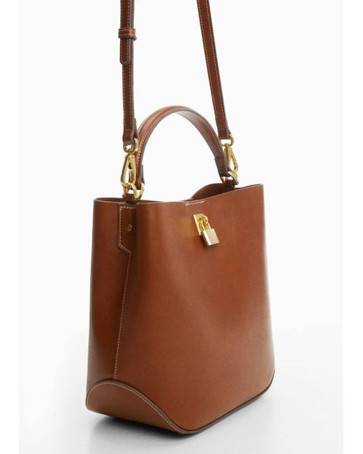 Mango Brown Shopper Bag With Padlock