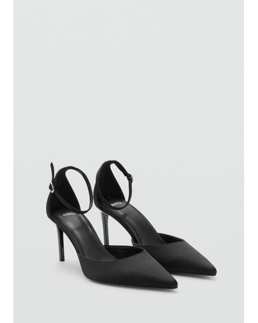 Mango Women's Black Satin Court Shoes With Ankle Straps
