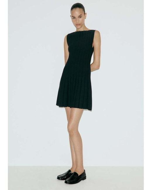 Mango Black Ribbed Knit Dress