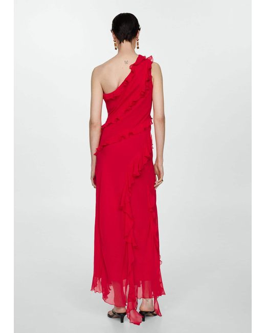 Mango Red Asymmetric Ruffled Dress