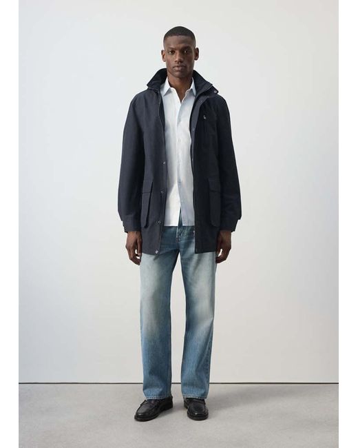 Mango Blue Water-Repellent Hooded Parka for men