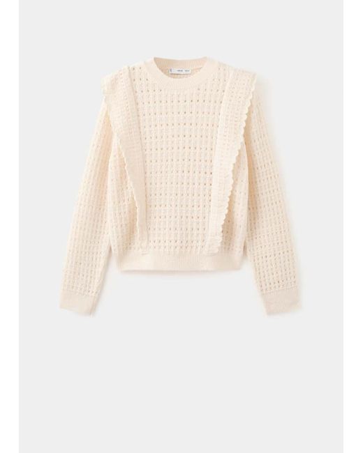 Mango Blue Openwork Knitted Sweater With Ruffles