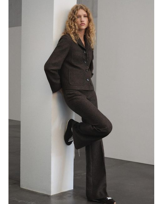 Mango Gray Herringbone Wool Suit Trousers