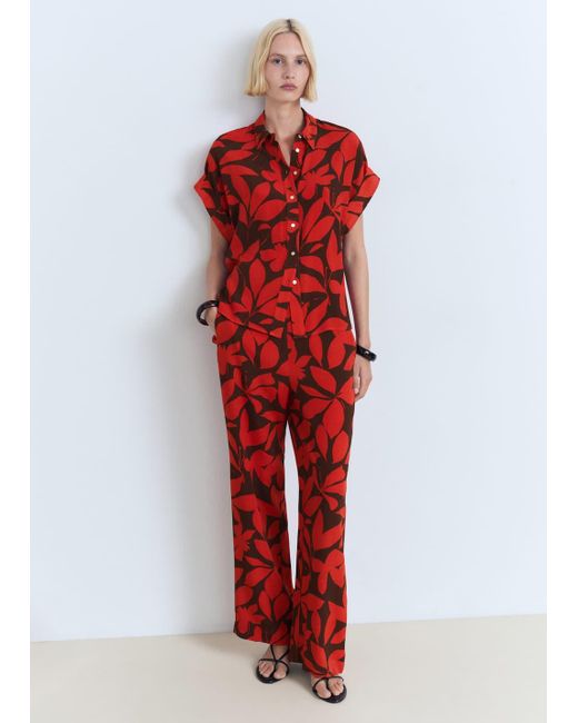 Mango Red Flowy Printed Trousers
