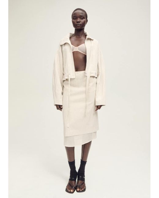 Mango Natural Combined Linen-Blend Midi-Skirt