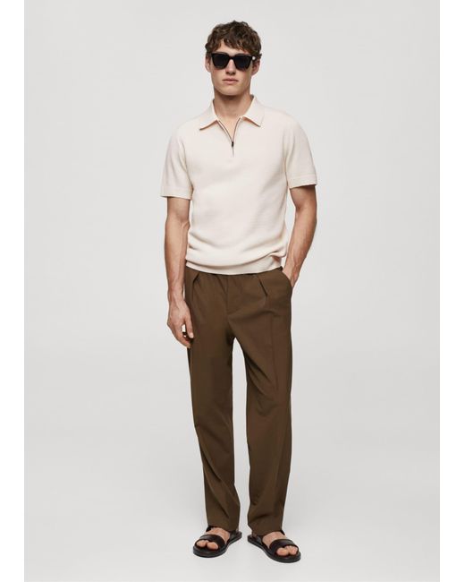 Mango White Cotton-knit Polo Shirt With Zip for men