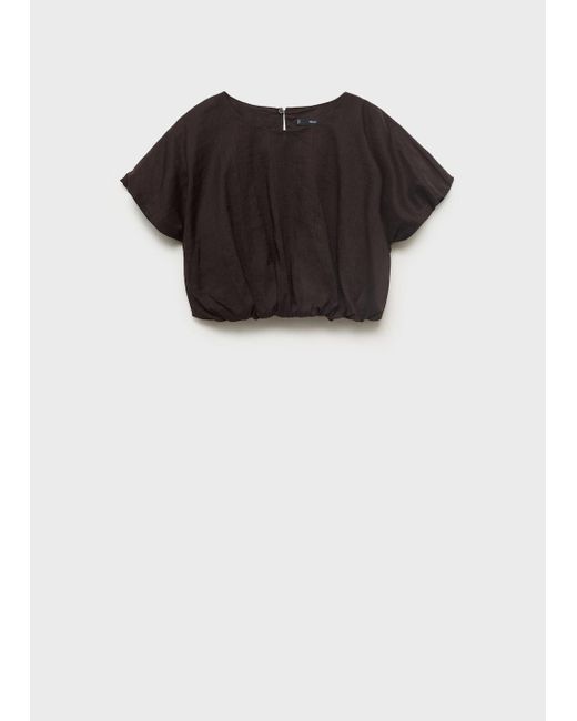 Mango Gray Ramie Cropped Balloon Blouse