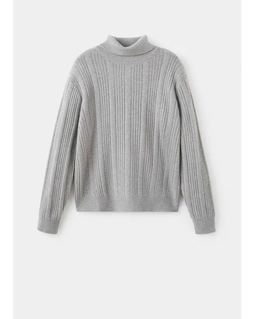 Mango White Structured Turtleneck Sweater for men