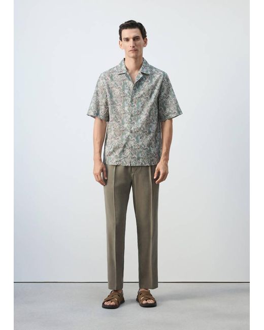 Mango Gray 100% Cotton Bowling-Collar Shirt for men