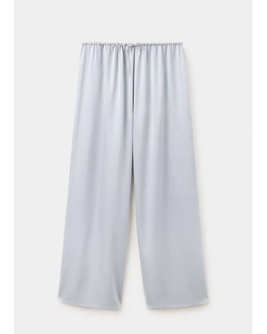 Mango White Straight-Leg Silk Trousers
