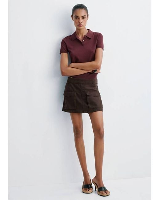 Mango Red Fine-Knit Polo Sweater
