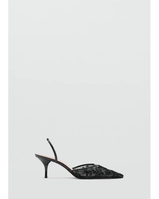 Mango White Kitten-Heel Shoes Embroidered With Sequins