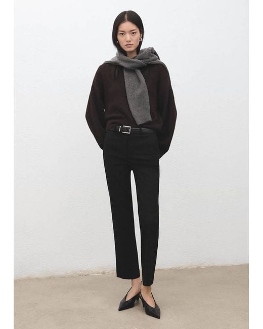 Mango Black Straight-Cut Crop Trousers