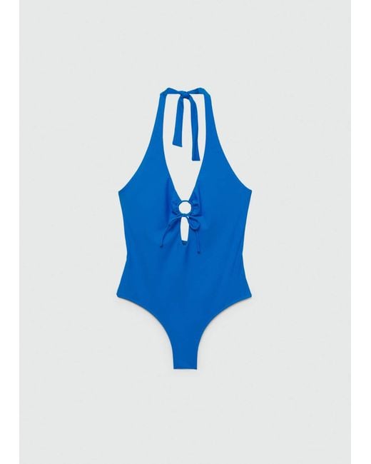 Mango Blue Halter Swimsuit With Bow