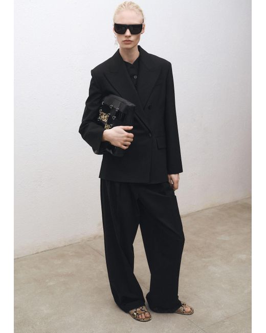 Mango Multicolor Wide Leg Wool-Blend Suit Trousers