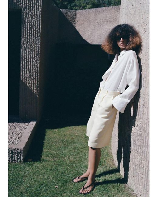 Mango Blue Straight Linen Bermuda Shorts
