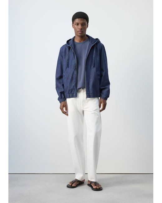 Mango Blue Hooded Denim Jacket for men