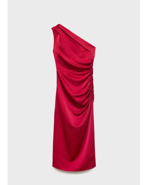 Mango Red Asymmetrical Satin Dress With Side Slits