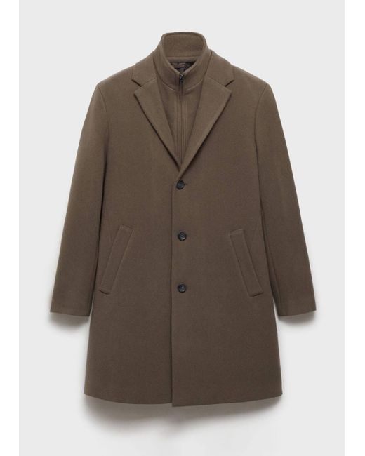 Mango Natural Wool Coat With Detachable Collar for men